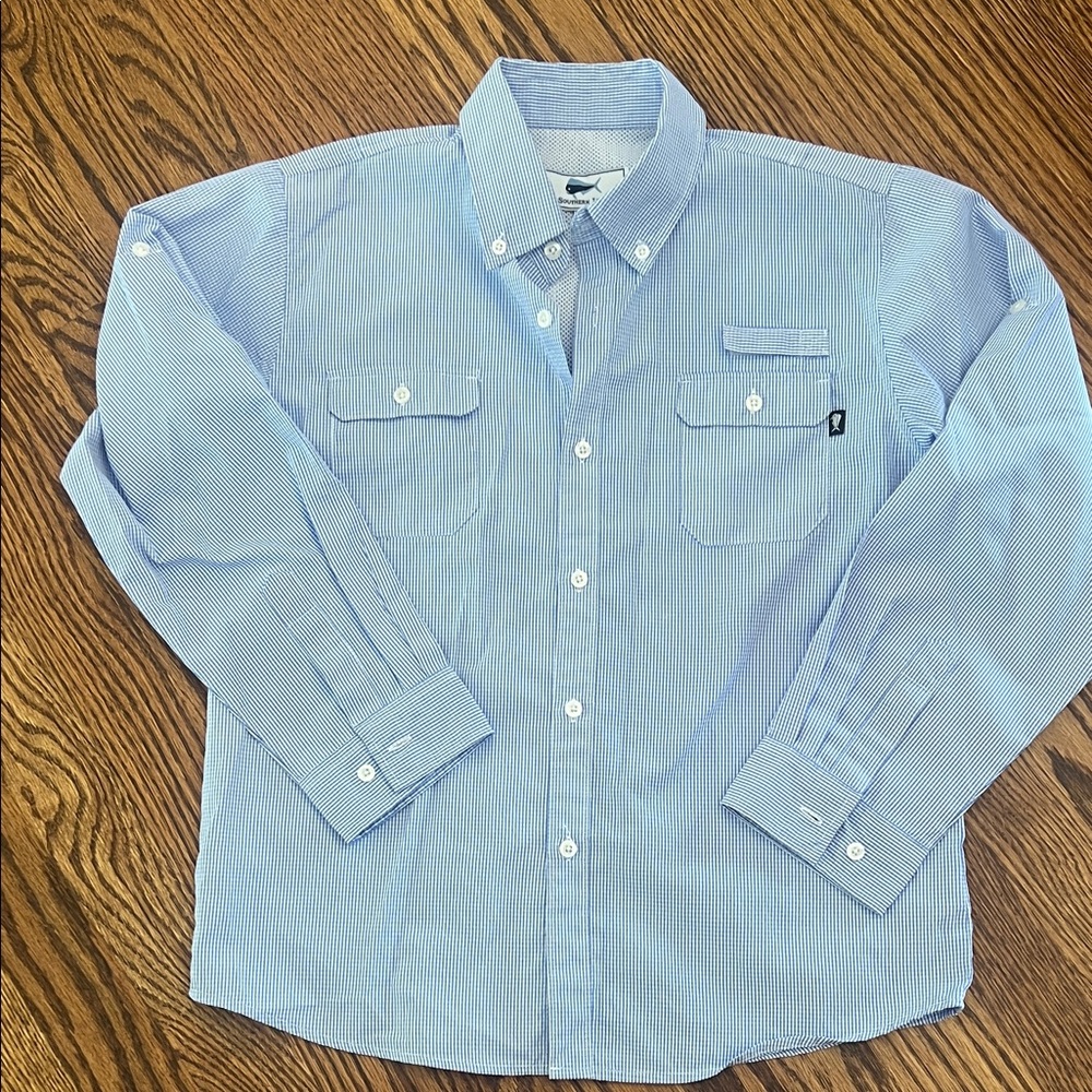 Boys Southern Lure Button-Up Sport Shirt, Sky Blue Gingham, Size L